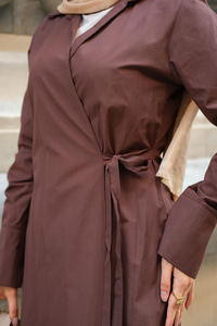 Poplin Yan Bağlamalı Elbise Kahverengi