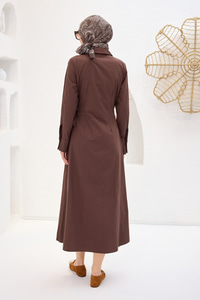 Poplin Yan Bağlamalı Elbise Kahverengi