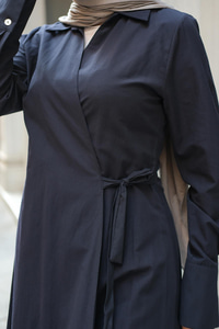 Poplin Yan Bağlamalı Elbise Koyu Lacivert