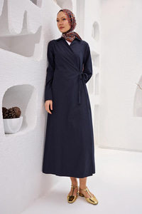 Poplin Yan Bağlamalı Elbise Lacivert
