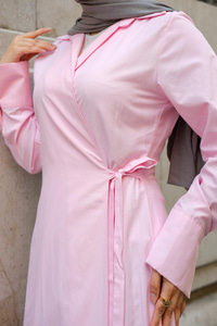 Poplin Yan Bağlamalı Elbise Pembe