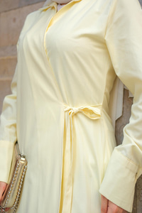 Poplin Yan Bağlamalı Elbise Sarı