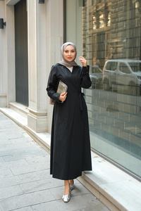 Poplin Yan Bağlamalı Elbise Siyah