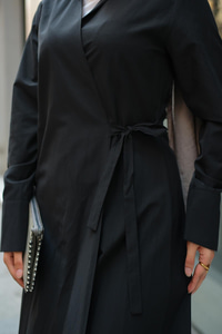 Poplin Yan Bağlamalı Elbise Siyah