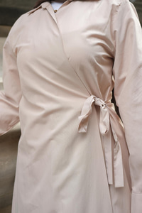 Poplin Yan Bağlamalı Elbise Vizon