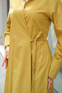 Poplin Yan Bağlamalı Elbise Yağ Yeşil