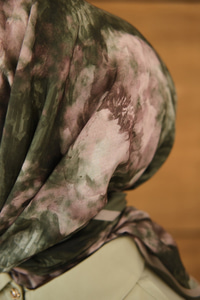 Prizma Çiçek Desen Eşarp Haki Yeşil