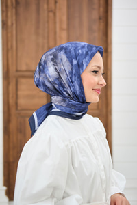 Prizma Çiçek Desen Eşarp Lacivert