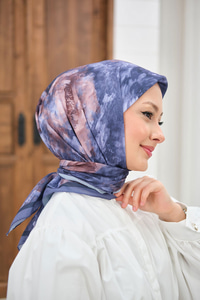 Prizma Çiçek Desen Eşarp Mavi