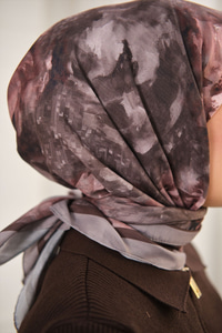 Prizma Çiçek Desen Eşarp Vizon