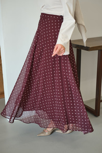 Puantiye Detay Şifon Etek Bordo