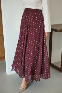 Puantiye Detay Şifon Etek Bordo