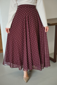 Puantiye Detay Şifon Etek Bordo