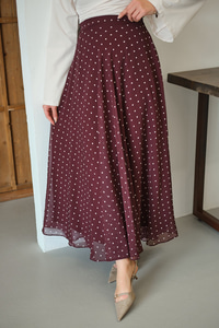 Puantiye Detay Şifon Etek Bordo