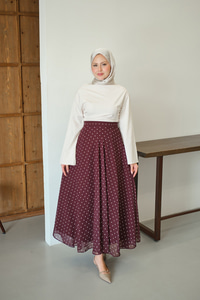 Puantiye Detay Şifon Etek Bordo