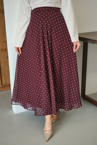 Puantiye Detay Şifon Etek Bordo