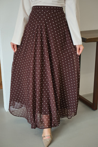 Puantiye Detay Şifon Etek Kahverengi