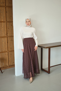 Puantiye Detay Şifon Etek Kahverengi