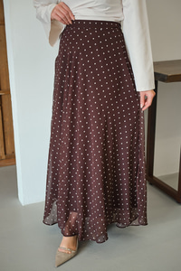 Puantiye Detay Şifon Etek Kahverengi