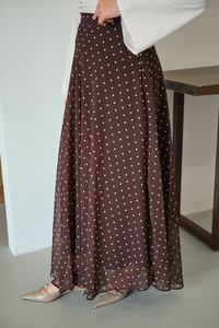 Puantiye Detay Şifon Etek Kahverengi