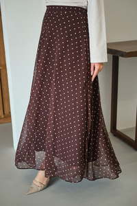 Puantiye Detay Şifon Etek Kahverengi