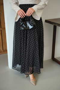 Puantiye Detay Şifon Etek Siyah