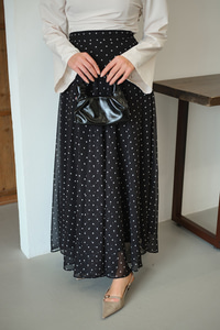 Puantiye Detay Şifon Etek Siyah