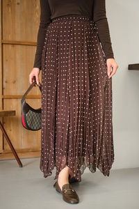 Puantiye Detay Yan Bağcık Şifon Etek Açık Kahve