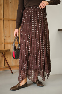 Puantiye Detay Yan Bağcık Şifon Etek Açık Kahve