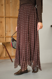 Puantiye Detay Yan Bağcık Şifon Etek Açık Kahve