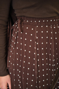 Puantiye Detay Yan Bağcık Şifon Etek Açık Kahve