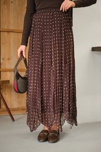 Puantiye Detay Yan Bağcık Şifon Etek Açık Kahve