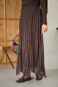 Puantiye Detay Yan Bağcık Şifon Etek Kahverengi