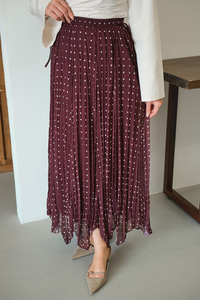 Puantiye Detay Yan Bağcık Şifon Etek Mürdüm