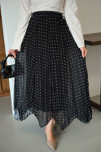 Puantiye Detay Yan Bağcık Şifon Etek Siyah