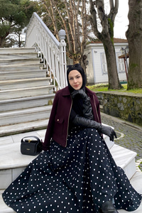 Puantiyeli Astarlı Etek Siyah