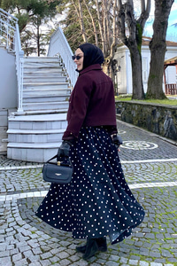Puantiyeli Astarlı Etek Siyah