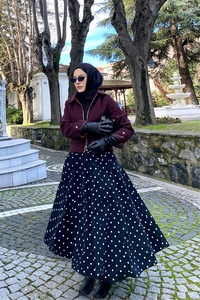 Puantiyeli Astarlı Etek Siyah