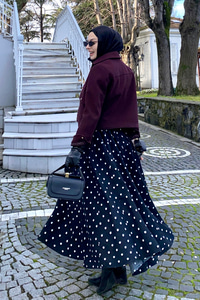 Puantiyeli Astarlı Etek Siyah