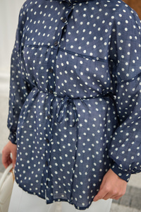 Puantiyeli Tül Detay Bel Bağlamalı Gömlek Mavi