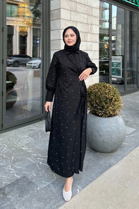 Puantiyeli Yandan Bağlamalı Elbise Siyah