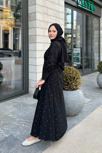 Puantiyeli Yandan Bağlamalı Elbise Siyah