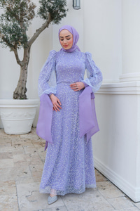 Pul Detay Abiye Lila