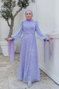 Pul Detay Abiye Lila