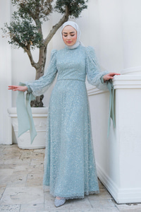 Pul Detay Abiye Su Yeşil