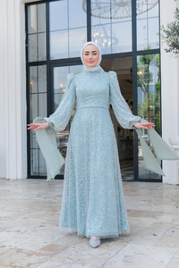 Pul Detay Abiye Su Yeşil