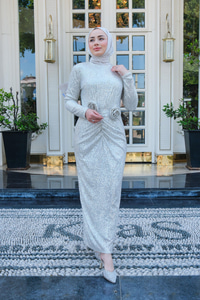 Pul Detay Elbise  Krem