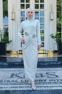 Pul Detay Elbise  Krem