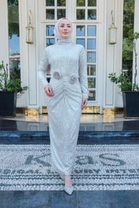 Pul Detay Elbise  Krem