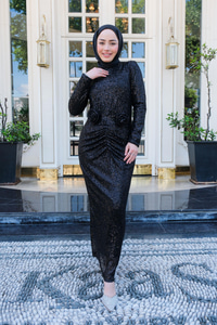 Pul Detay Elbise  Siyah